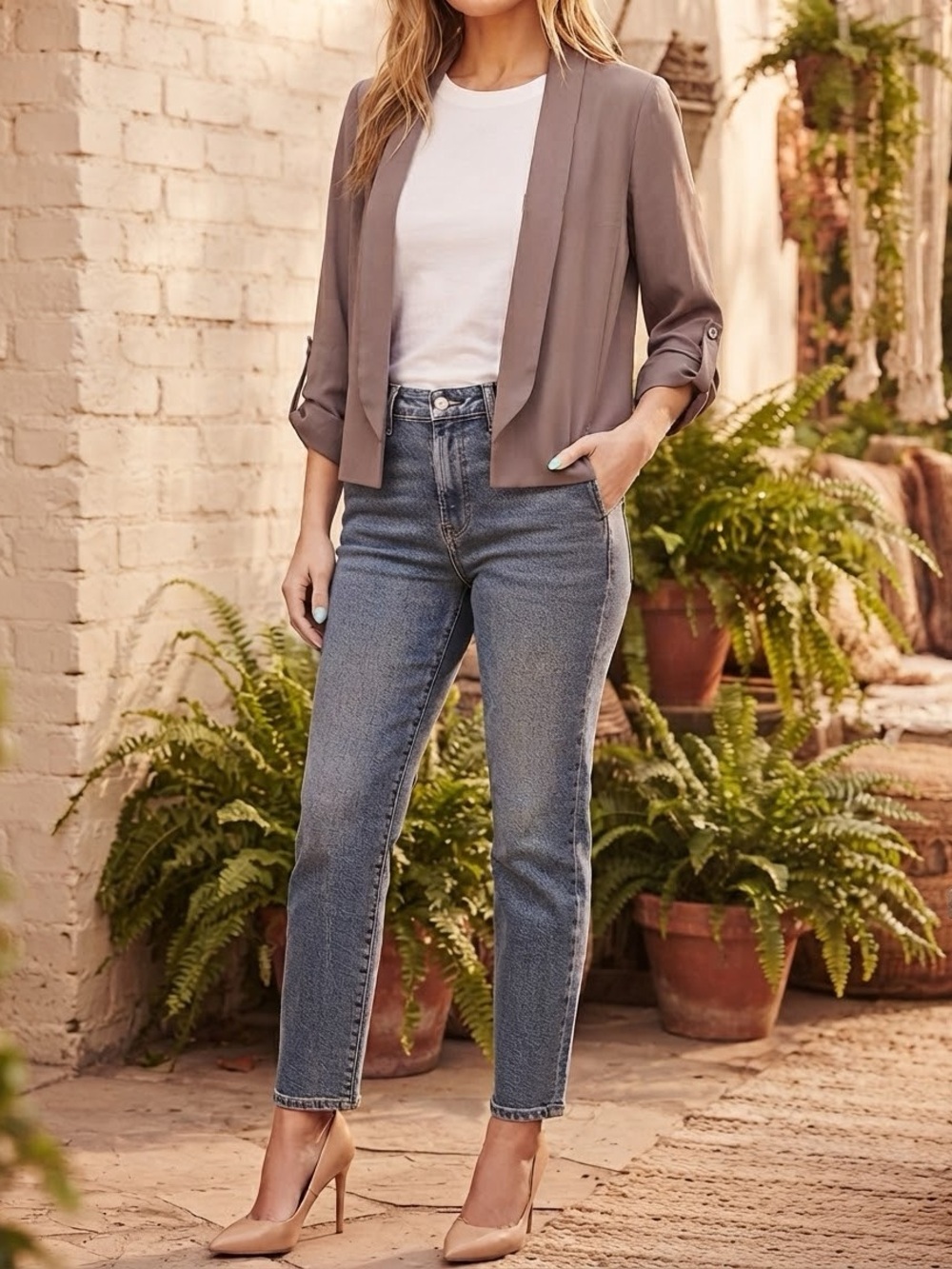 LC Lauren Conrad Mauve Gray Draped Open-Front Cardigan Blazer Size 12
